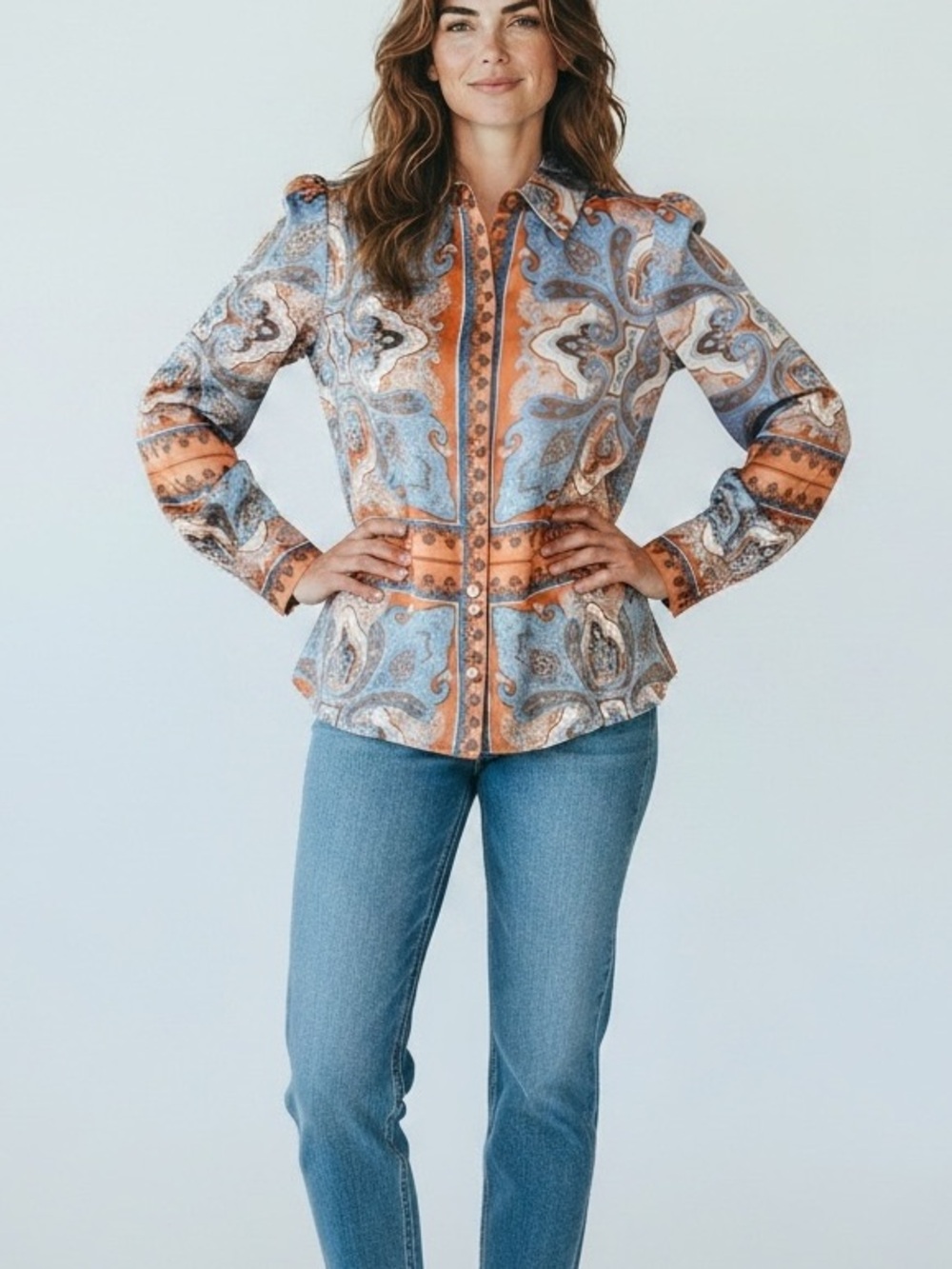 Joie satin paisley button-down blouse